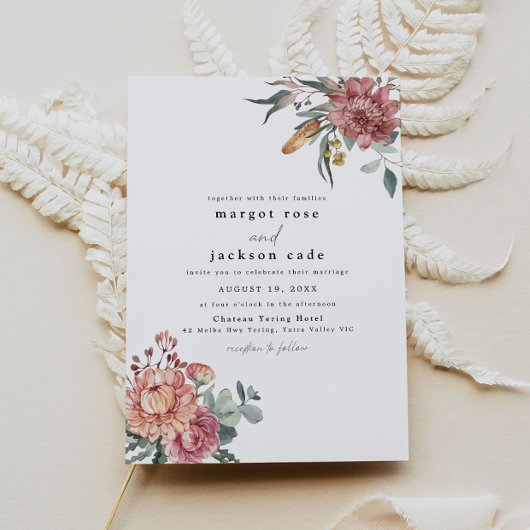 Invitation MARGOT Rustic Dusty Rose Blush Floral Mariage