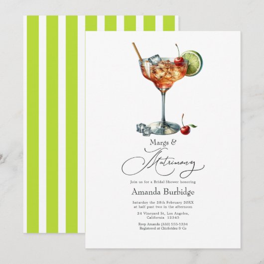 Invitation Margs Acides au Citron & Shower de Mariage (Devant / Derrière)