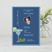 Invitation margs de douche nuptiale bleu et photo matrimonial (Debout devant)