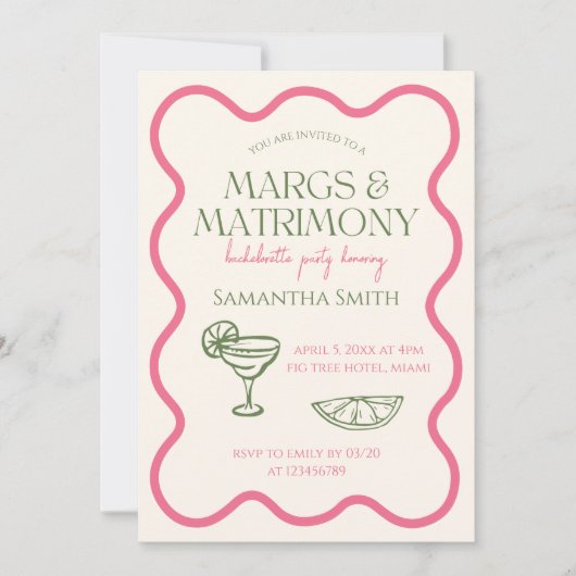 Invitation Margs & Mariage Bachelorette Party main tiré (Devant)