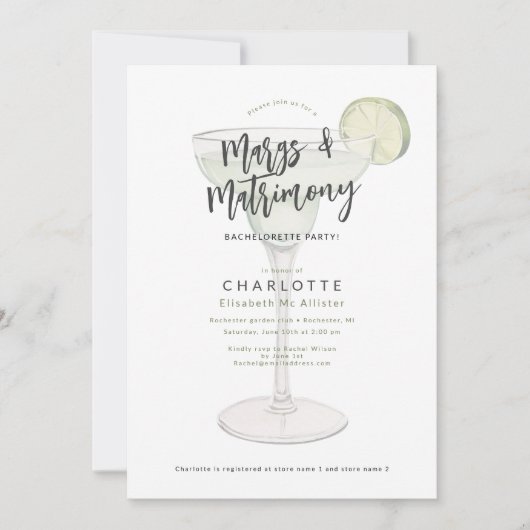 Invitation Margs & matrimoniale bachelorette douche (Devant)
