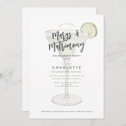 Invitation Margs & matrimoniale bachelorette douche (Devant / Derrière)