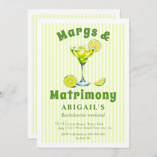 Invitation Margs & Matrimony cocktail week-end bachelorette (Devant / Derrière)