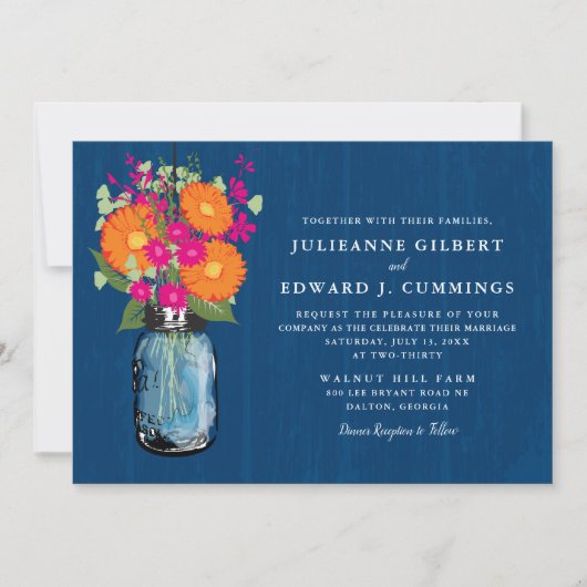 Invitation Marguerite de Gerber orange et rose Mason Jar (Devant)