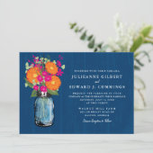 Invitation Marguerite de Gerber orange et rose Mason Jar (Debout devant)