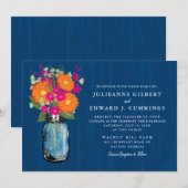 Invitation Marguerite de Gerber orange et rose Mason Jar (Devant / Derrière)