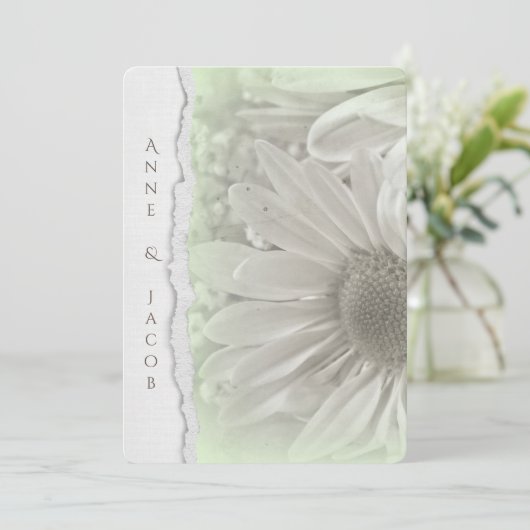 Invitation marguerite en teinte verte douce avec bord de papi (Debout devant)