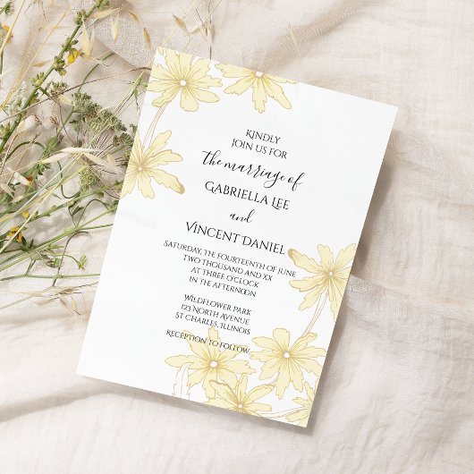 Invitation Marguerite jaune clair sur Mariage blanc