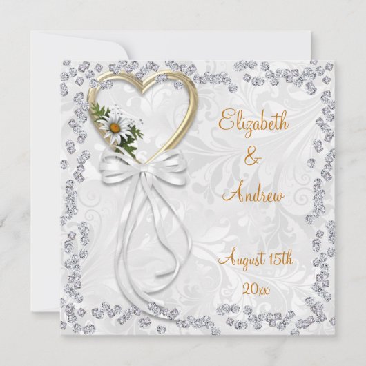 Invitation Marguerite romantique, diamants et mariage blanc (Devant)