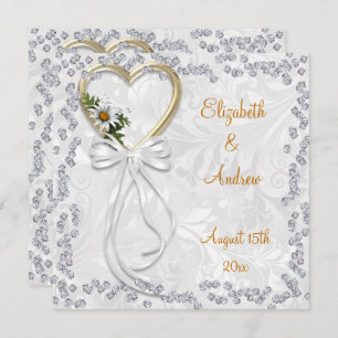 Invitation Marguerite romantique, diamants et mariage blanc