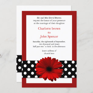 Invitation marguerite rouge pois