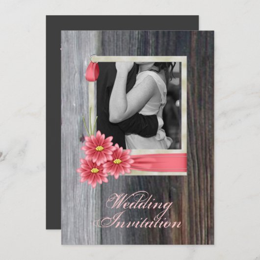 Invitation marguerite rustique mariage campagnard ouest (Devant / Derrière)