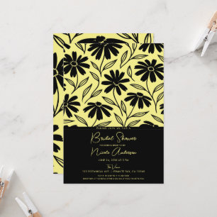 Invitation Marguerites à l'encre noire Jaune Baño de mariage