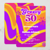 Invitation Marguerites à ondes rétro Super 50e anniversaire o (Devant / Derrière)