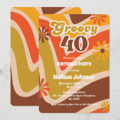 Invitation Marguerites à vague rétro Super 40e anniversaire (Devant / Derrière)