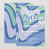 Invitation Marguerites à vague rétro Super 40e anniversaire b (Devant / Derrière)