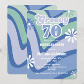 Invitation Marguerites à vague rétro Super 70e anniversaire b (Devant / Derrière)