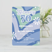 Invitation Marguerites à vague rétro Super 70e anniversaire b (Debout devant)