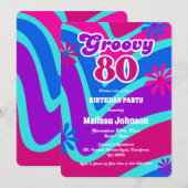 Invitation Marguerites à vague rétro Super 80e Anniversaire v (Devant / Derrière)