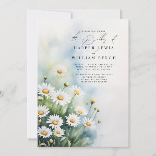 Invitation marguerites aquarelles meadow qr code mariage (Devant)