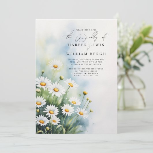 Invitation marguerites aquarelles meadow qr code mariage (Debout devant)