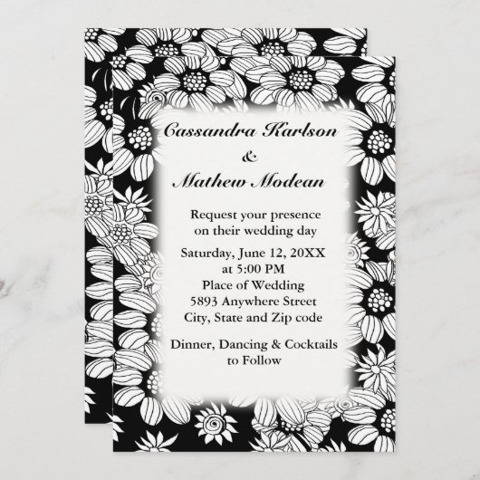 Invitation Marguerites blanches avec Mariage Arrière - plan n (Devant / Derrière)