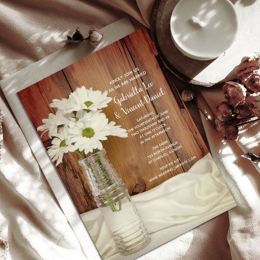 Invitation Marguerites blanches dans le Mariage campagnard de