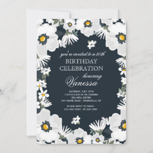 Invitation Marguerites Bleu Marine et Blanches