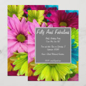 Invitation Marguerites Colorées Cinquante Et Fabuleux Anniver (Devant / Derrière)
