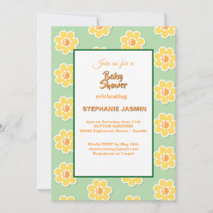 Invitation Marguerites de printemps sur vert sauge pastel
