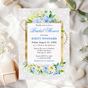 Invitation Marguerites et Fleurs Bleues d'Été Doré Baby Showe