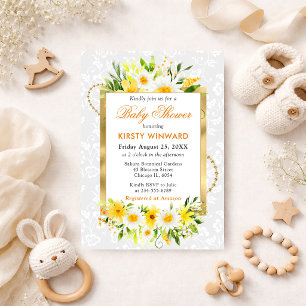 Invitation Marguerites et fleurs jaunes d'été Baptême de bébé