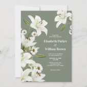 Invitation Marguerites Et Lis Blancs Fond Vert Mariage  (Devant)