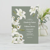 Invitation Marguerites Et Lis Blancs Fond Vert Mariage  (Debout devant)