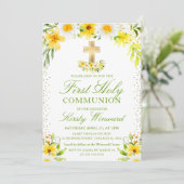 Invitation Marguerites jaunes et blanches Première communion  (Debout devant)