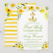 Invitation Marguerites jaunes et blanches Première communion  (Devant / Derrière)
