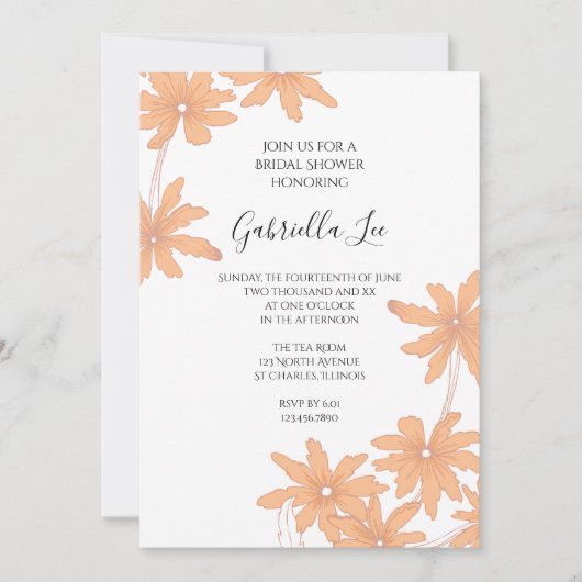 Invitation Marguerites orange sur Fête des mariées blanche (Devant)