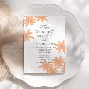 Invitation Marguerites orange sur Mariage blanc