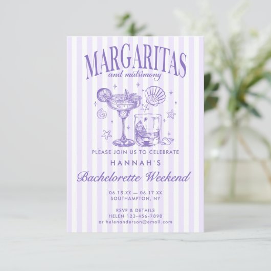 Invitation Marguerites Rétro Modernes et Marieuses Rayées Bac (Debout devant)