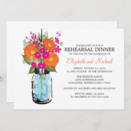 Invitation Marguerites rustiques de Gerber de pot de maçon de (Devant / Derrière)