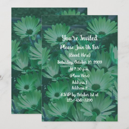 Invitation Marguerites Vertes Floral (Devant / Derrière)