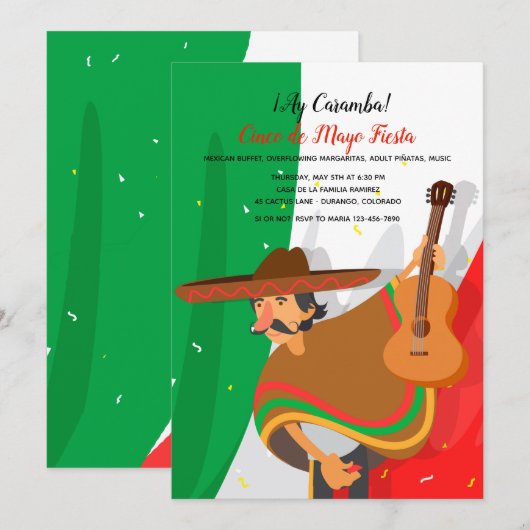 Invitation Mariachi Cinco de Mayo (Devant / Derrière)