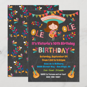 Invitation Mariachi Fille Mexicaine Fête d'anniversaire