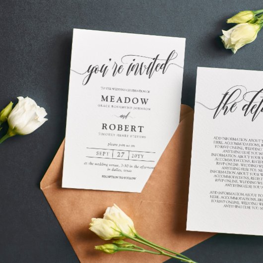 Invitation Mariage 2 en 1 Typography Informel Gray Pencil