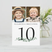 Invitation Mariage 2 Photos Vert Table Numéro 5x7 Signal (Debout devant)