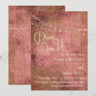 Invitation Mariage 2b typographie vintage Rose rustique et to