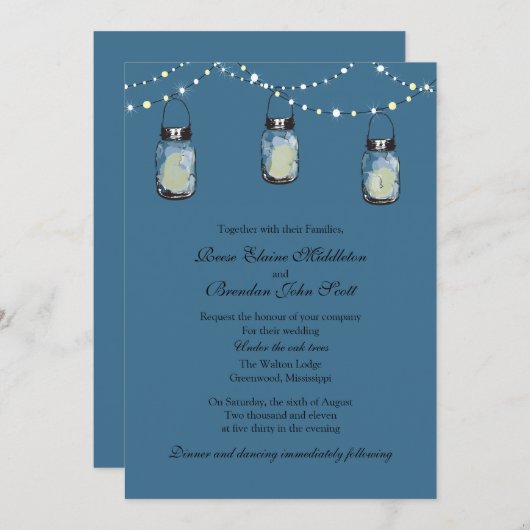 Invitation Mariage - 3 jarres Mason pendantes (Devant / Derrière)