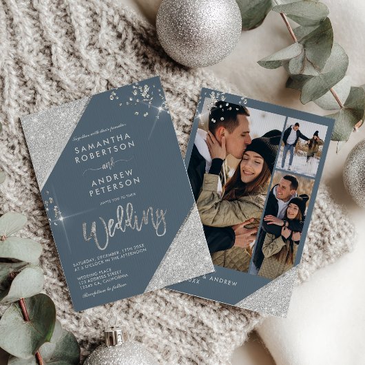 Invitation Mariage 3 photo moderne Ice Blue et Silver Parties