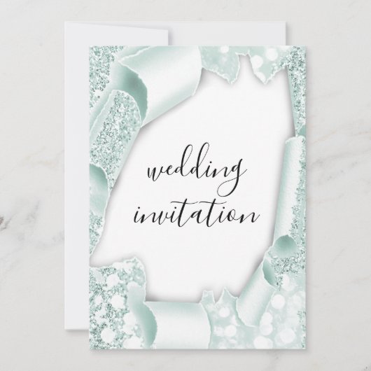 Invitation Mariage 3D Effet blanc Mint vert cadre (Devant)
