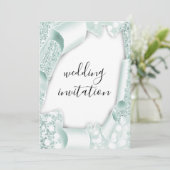 Invitation Mariage 3D Effet blanc Mint vert cadre (Debout devant)